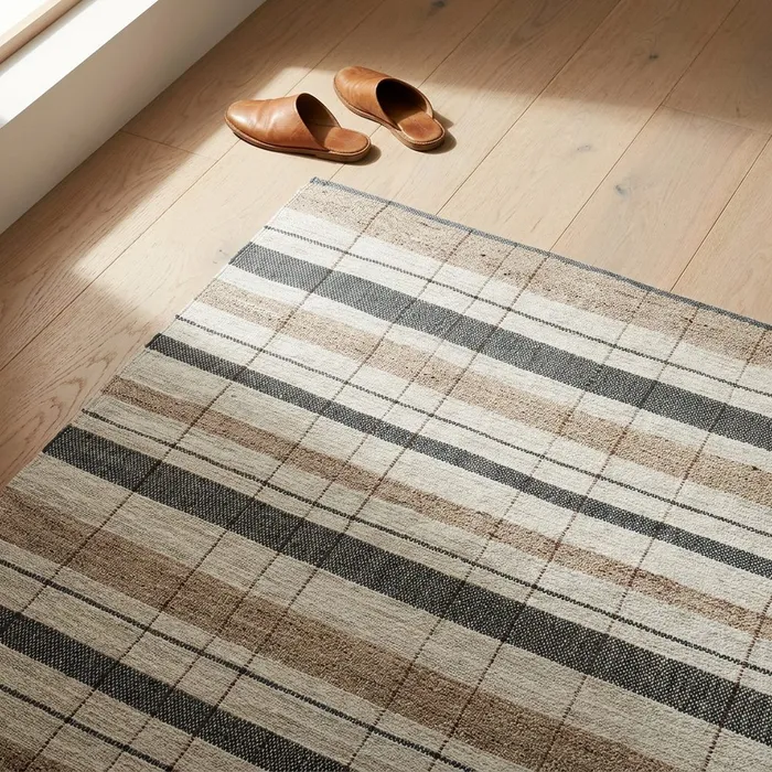 ALFOMBRA RAYAS NATURAL LANA-ALGODÓN 160 X 230 CM
