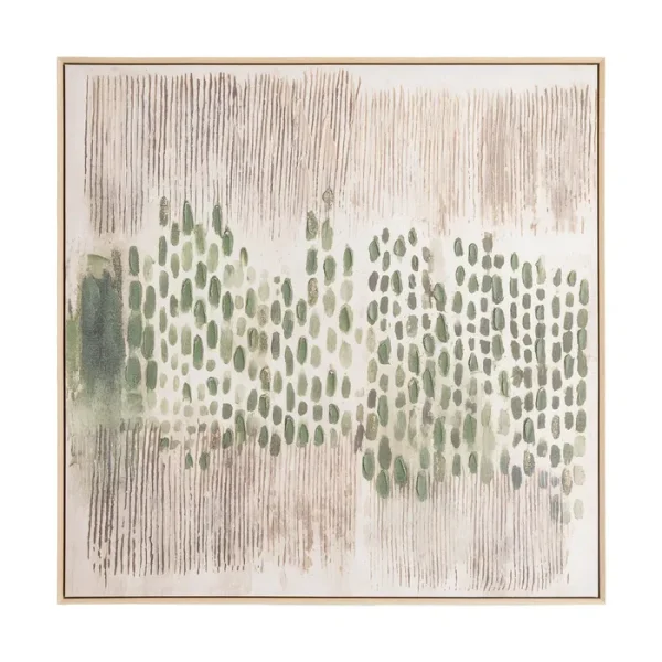 CUADRO PINTURA ABSTRACTO BEIGE-VERDE 100 X 100 CM