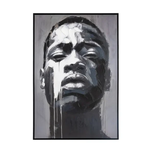 CUADRO PINTURA ROSTRO BLANCO Y NEGRO 80 X 120 CM