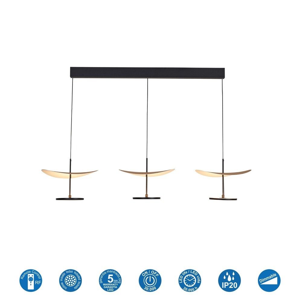 COLGANTE LED ABISAL CCT 3L LINEA 32W HAYA NEGRO 9696 MANTRA - Imagen 3